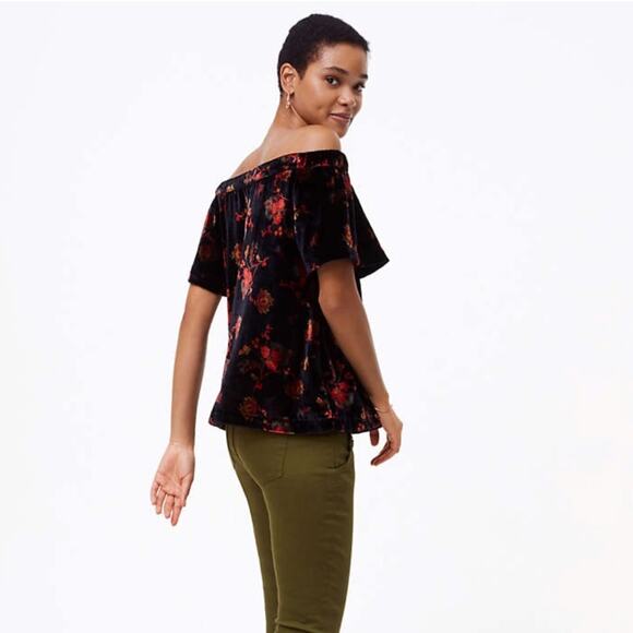NWT LOFT Floral Velvet off the Shoulder Top - Picture 1 of 5